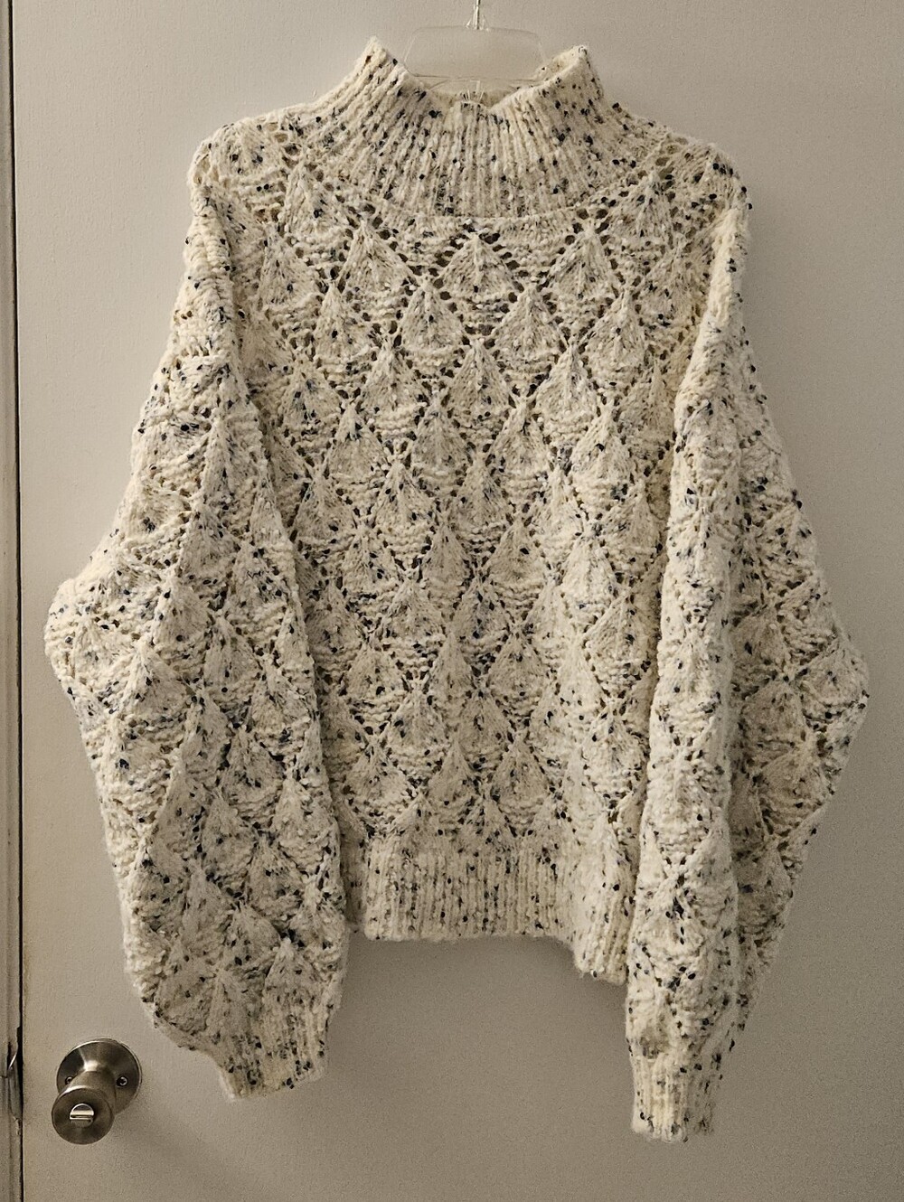 Melrose and Market Cream Speckled Turtleneck Cable-Knit Sweater